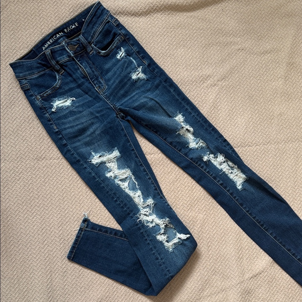 American Eagle Outfitters Women's Ripped Dark Blue Skinny Jeans